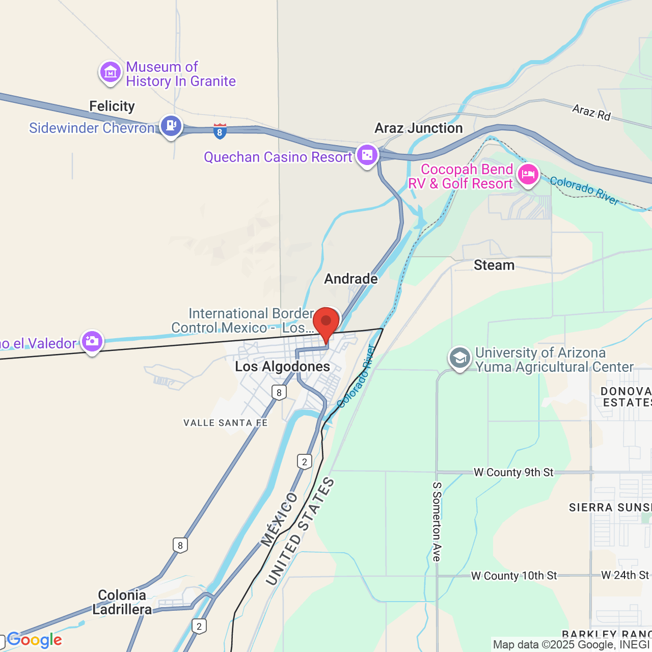 Google map image of our location in Calle 2 numero 125 Los Algodones, B.C.